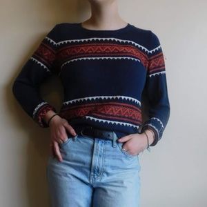 Navy Blue Red Striped Pattern Sweater